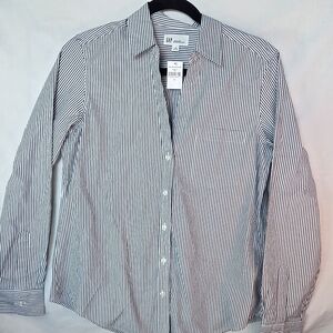 GAP Women's Blue White Pinstrip Perfect Shirt 80's Superfine Poplin Sz S NWT